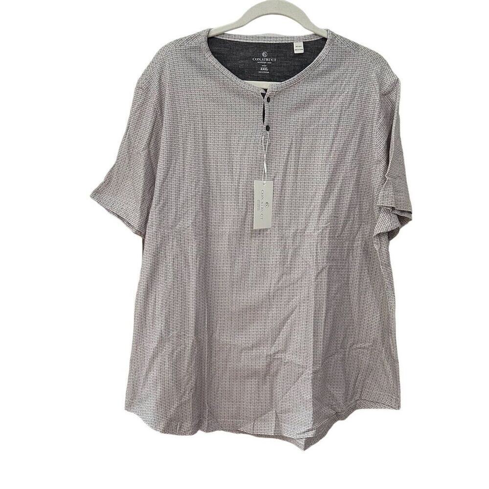 CON.STRUCT Men's 3XL Short Sleeve Cotton Henley Shirt Beige‎ Geometric slim Fit